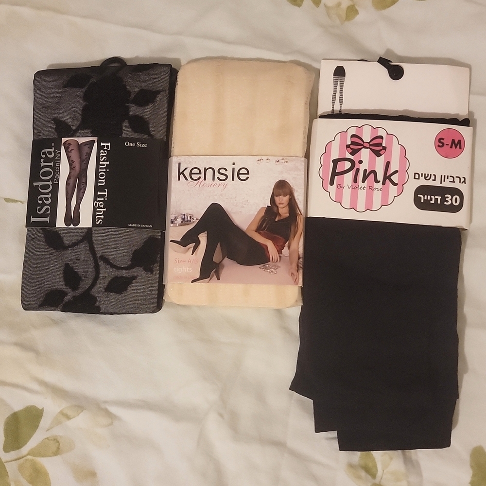 3 Sheer tights designed floral and abstract, S/M